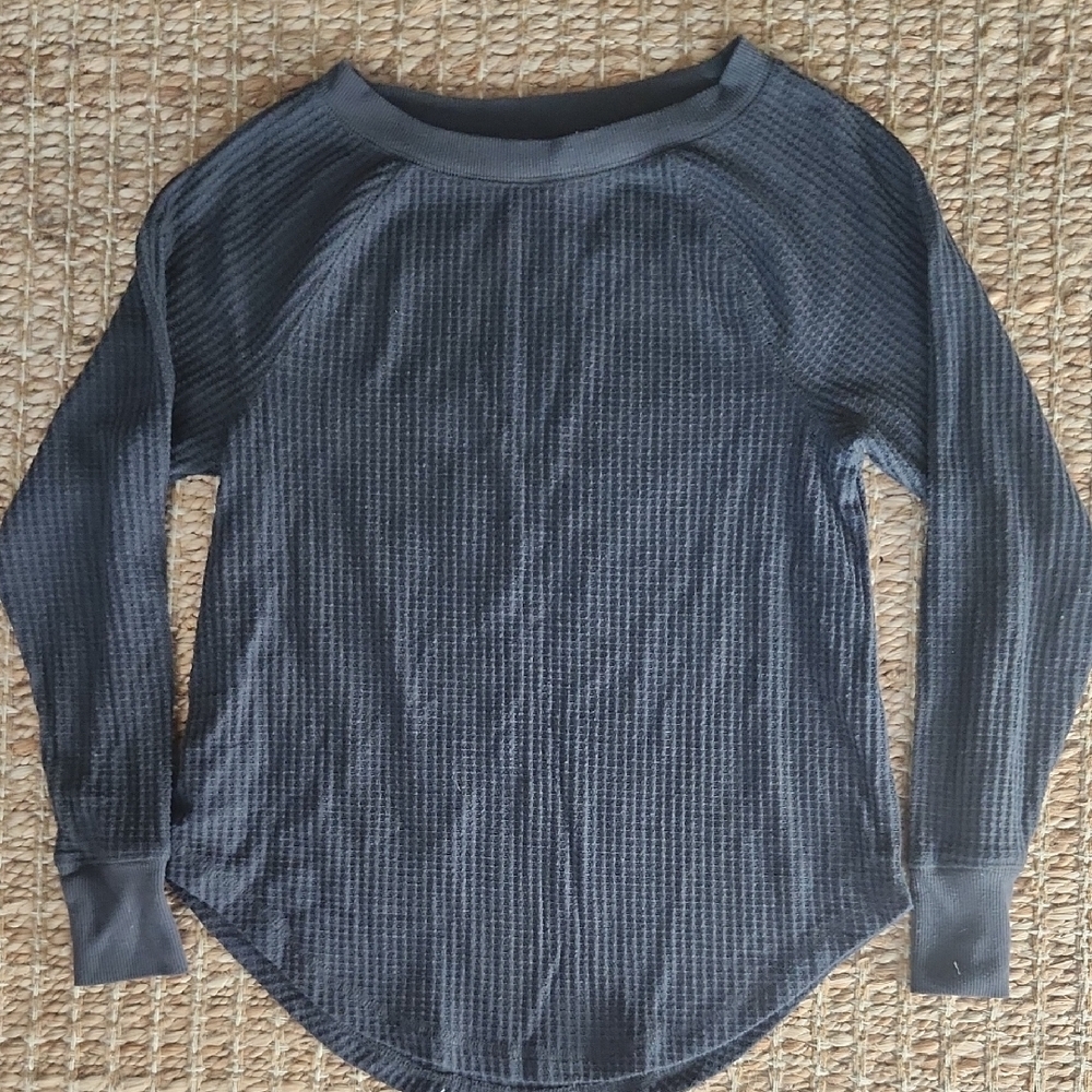 LOFT Charcoal Waffle Knit Long Sleeve Tee